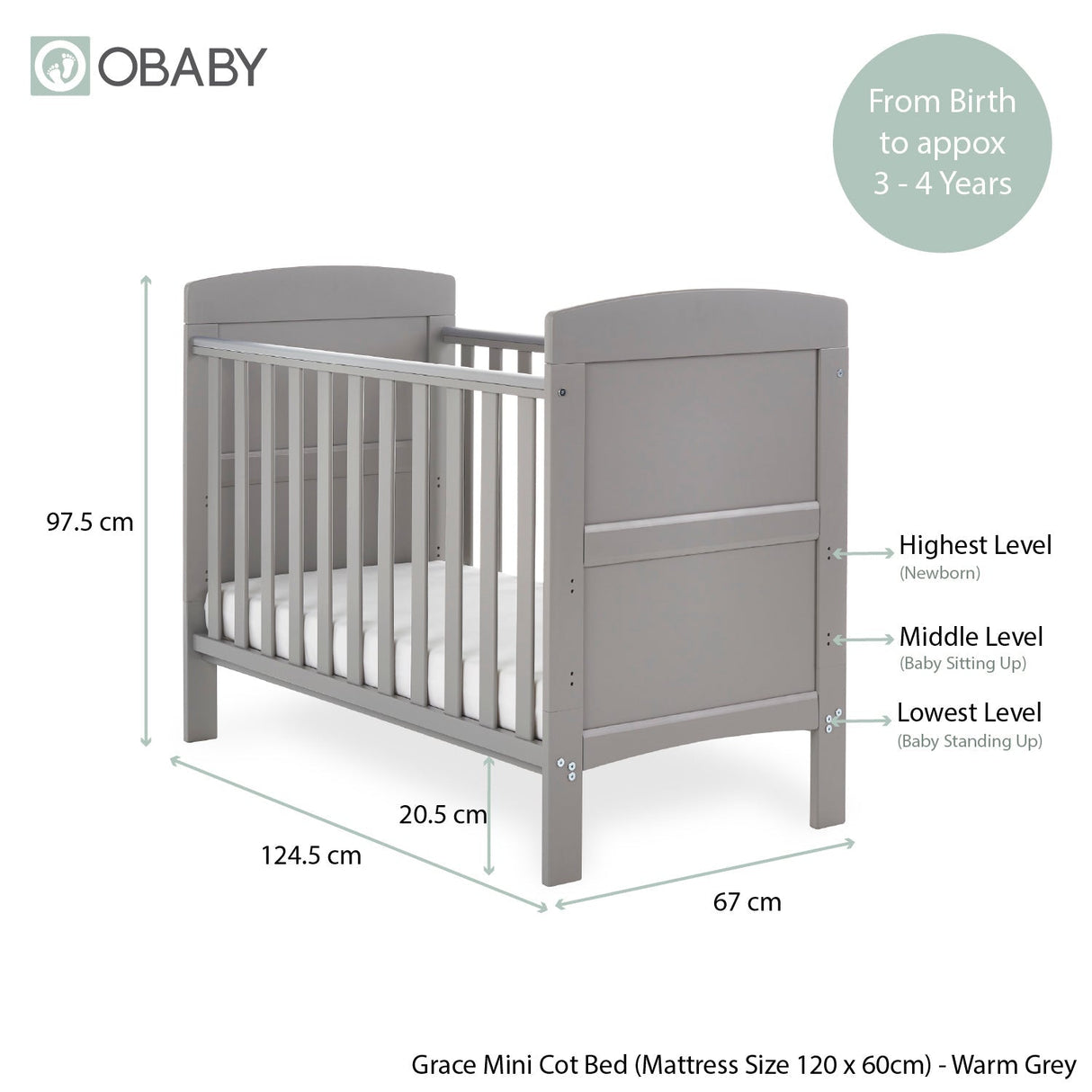 Obaby Grace Mini Cot Bed - Warm Grey