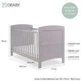 Obaby Grace Cot Bed - Warm Grey