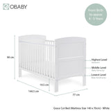 Obaby Grace Cot Bed, Cot Top Changer + Fibre Mattress - White