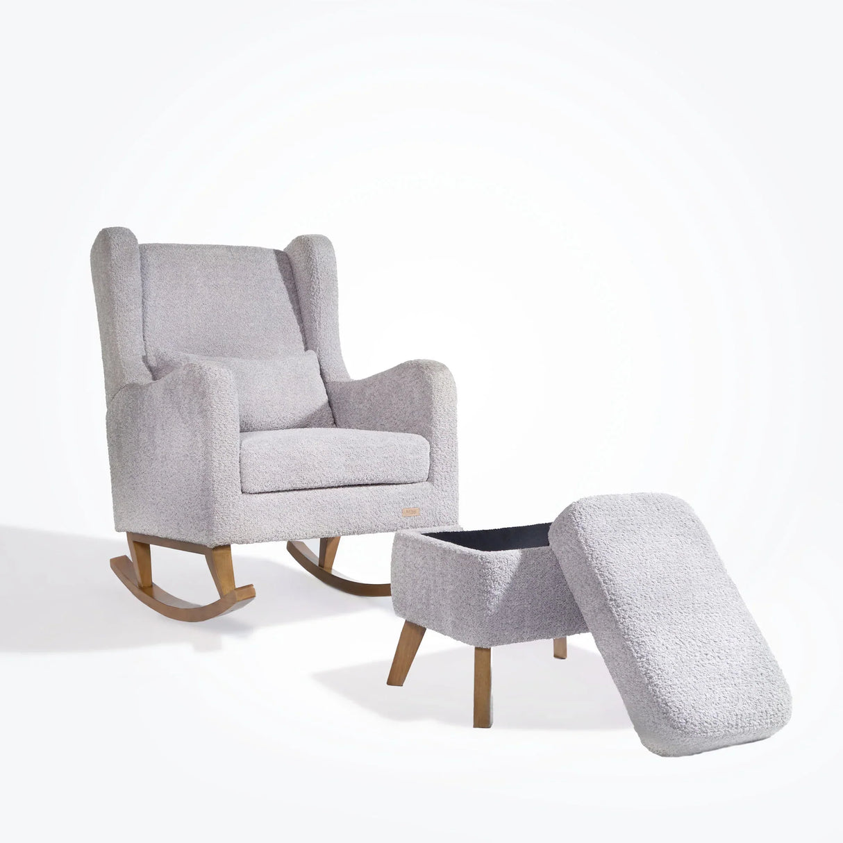 Tutti Bambini Harper Wingback Rocking Chair & Footstool - Teddy Cloud Grey