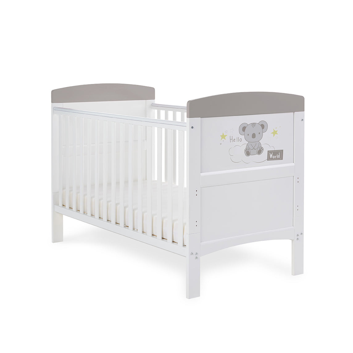 Obaby Grace Inspire Cot Bed & Underdrawer - Hello World Koala - Grey