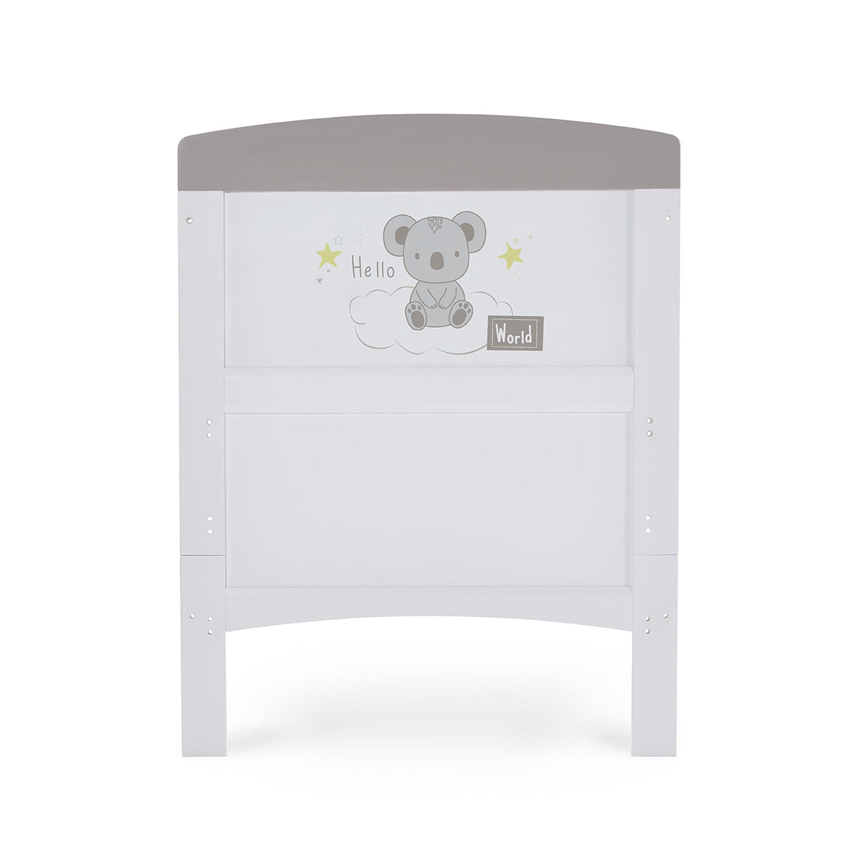 Obaby Grace Inspire Cot Bed & Fibre Mattress - Hello World Koala - Grey