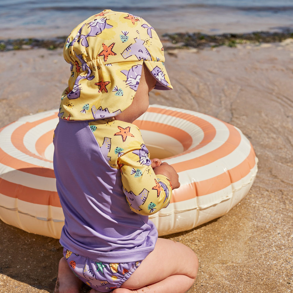 UPF 40+ Reversible Swim Hat for Babies in Sand Squad