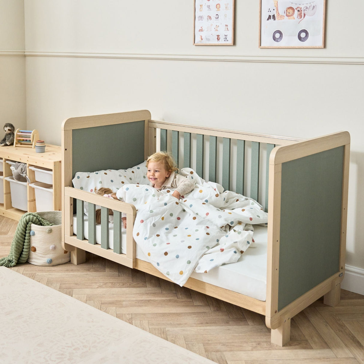 Tutti Bambini Kuba Cot Bed - Pickled Oak / Sage Weave