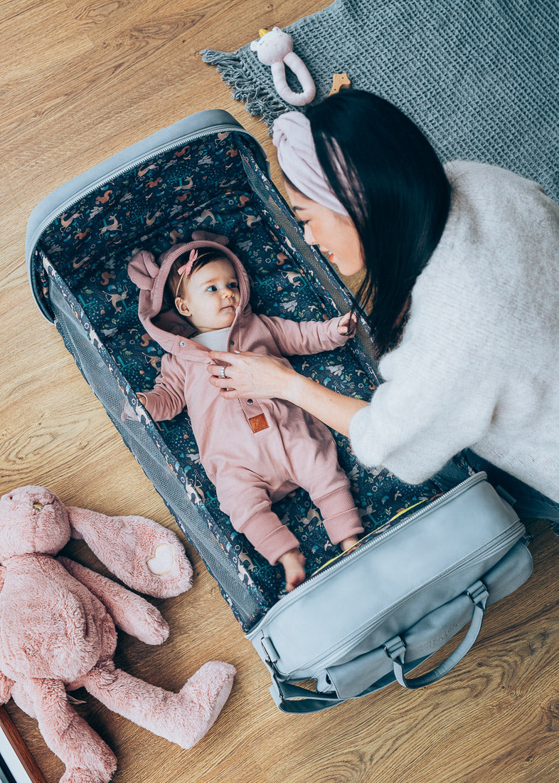 Baby Travel Crib Changing Bag - Vegan Leather Whisper Grey - POD ®