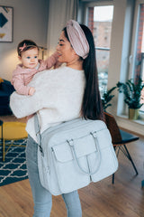 Baby Travel Crib Changing Bag - Vegan Leather Whisper Grey - POD ®