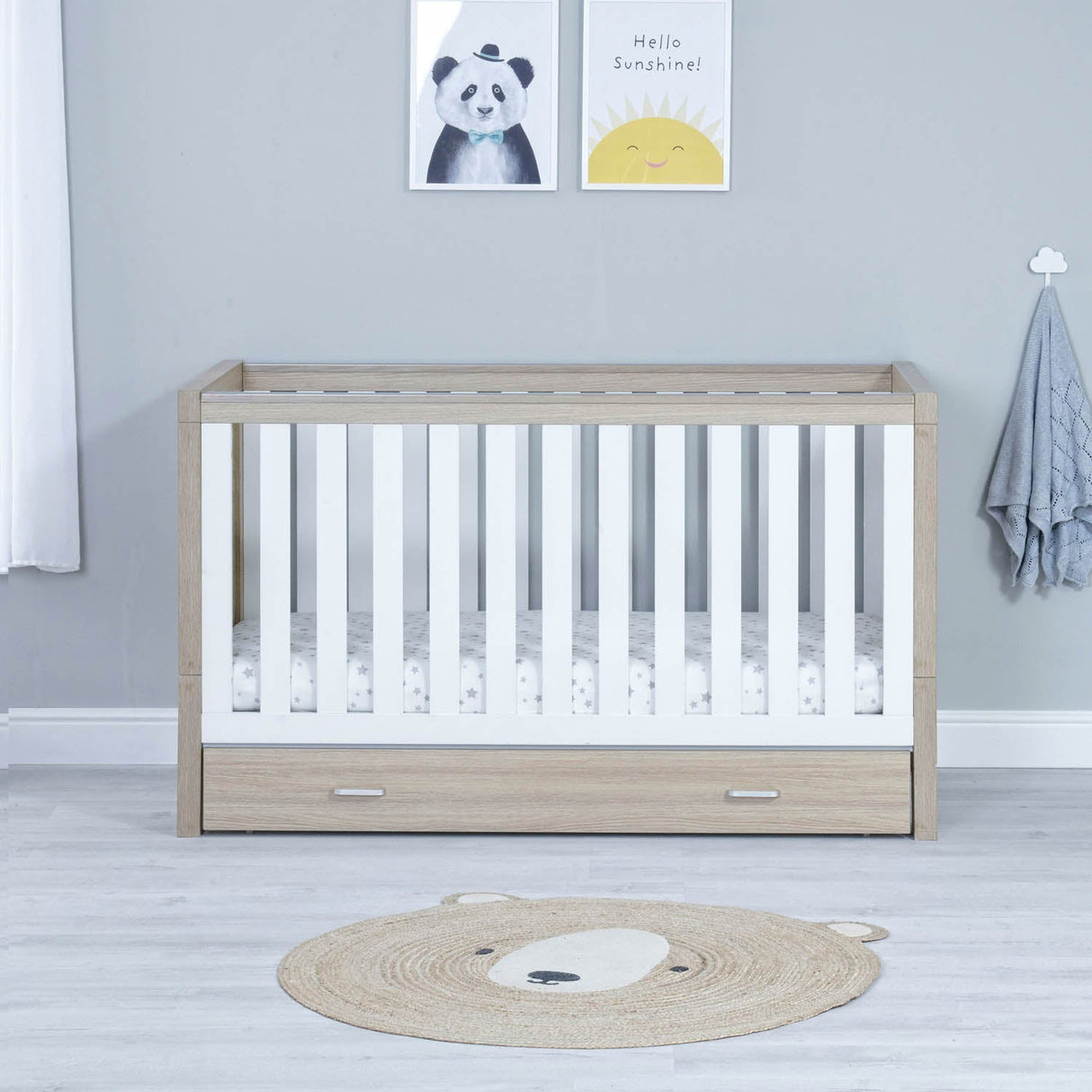 Babymore Luno 2 Piece Room Set with Drawer - Oak White