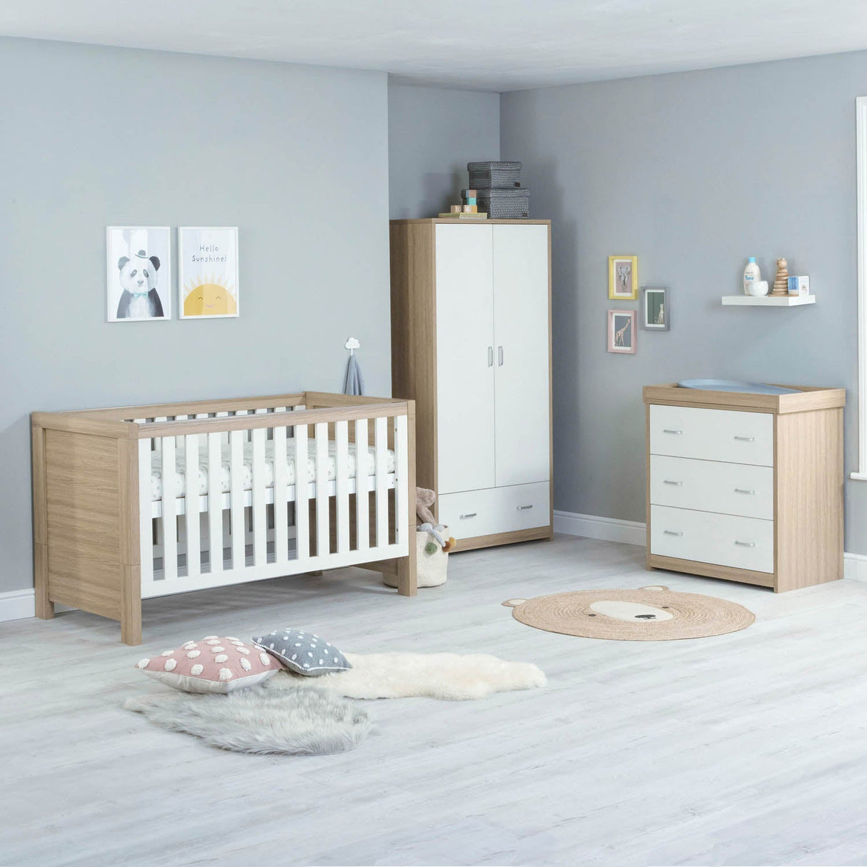 Babymore Luno 3 Piece Room Set - Oak White