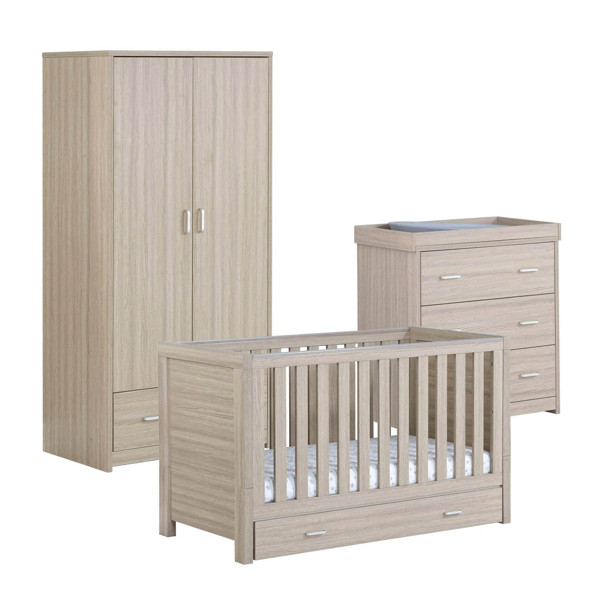 Babymore Luno 3 Piece Room Set with Drawer - Oak