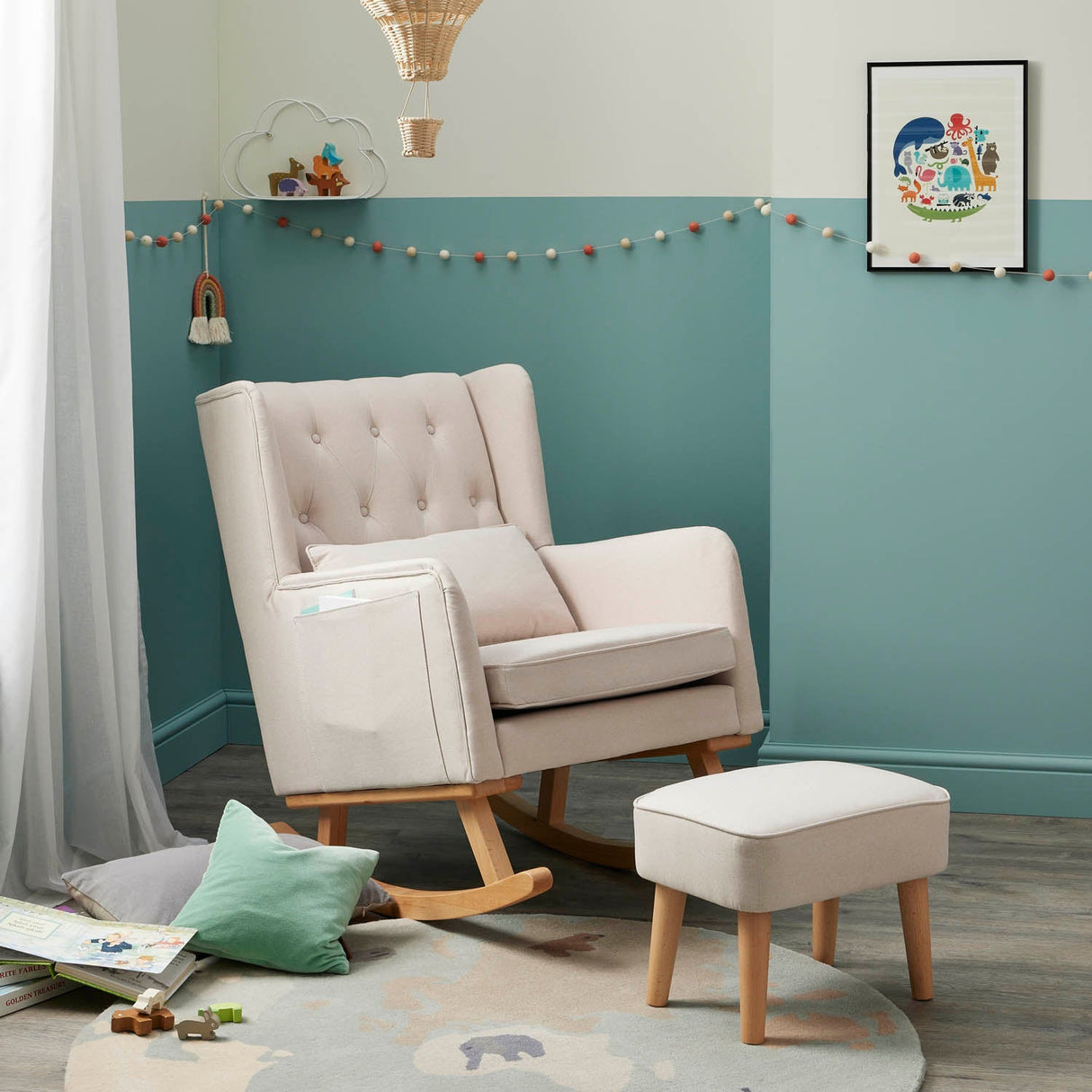 Babymore Lux Convertible Rocking Chair with Stool - Cream