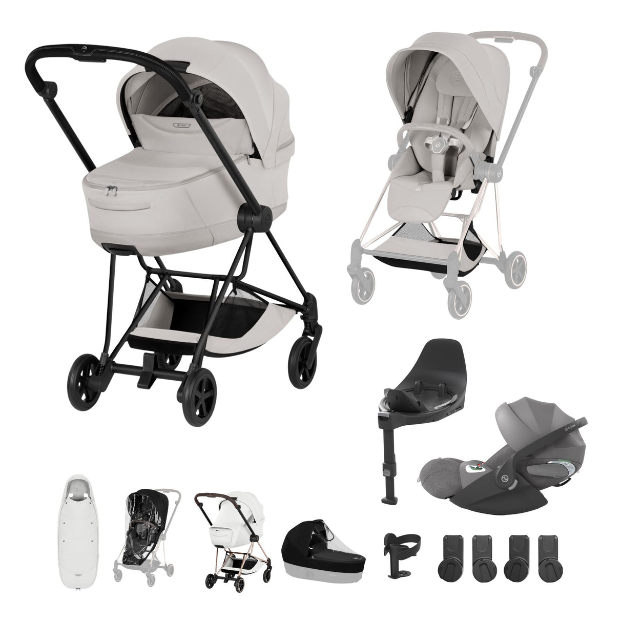 Cybex Mios Fold Cot Ultimate Travel System Bundle - Style City Grey & Matt Black Frame