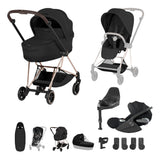 Cybex Mios Fold Cot Ultimate Travel System Bundle- Style Sepia Black & Rose Gold Frame