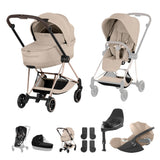 Cybex Mios Fold Cot Travel System Bundle - Style Cozy Beige & Rose Gold Frame