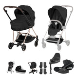 Cybex Mios Fold Cot Travel System Bundle - Style Sepia Black & Rose Gold Frame