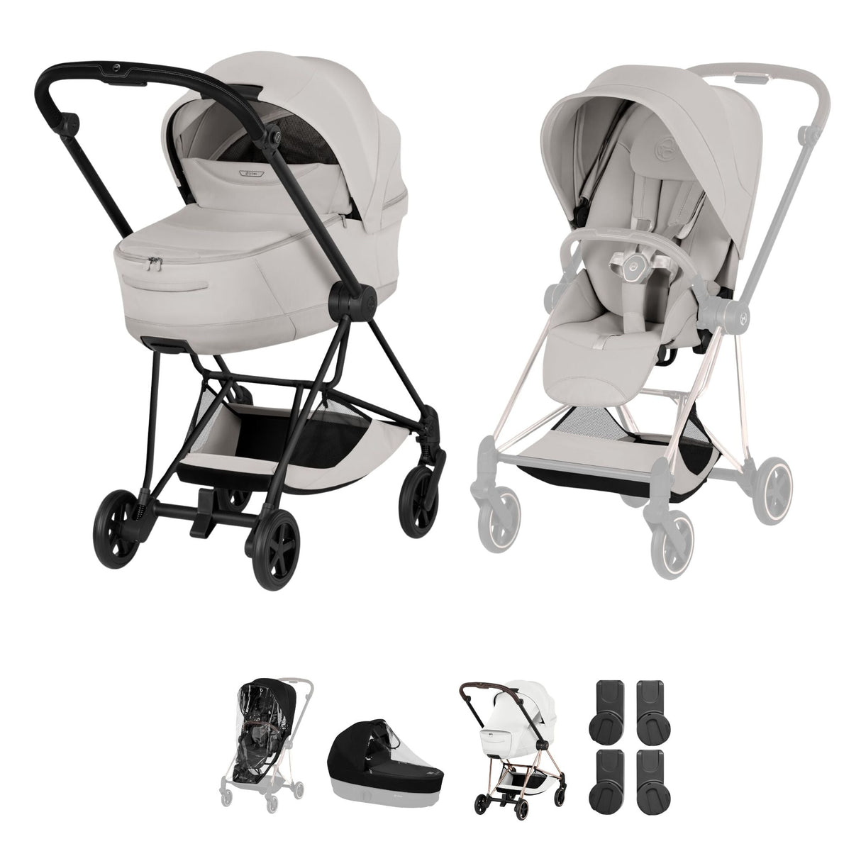 Cybex Mios Style Pushchair & Fold Cot Bundle - City Grey & Matt Black Frame