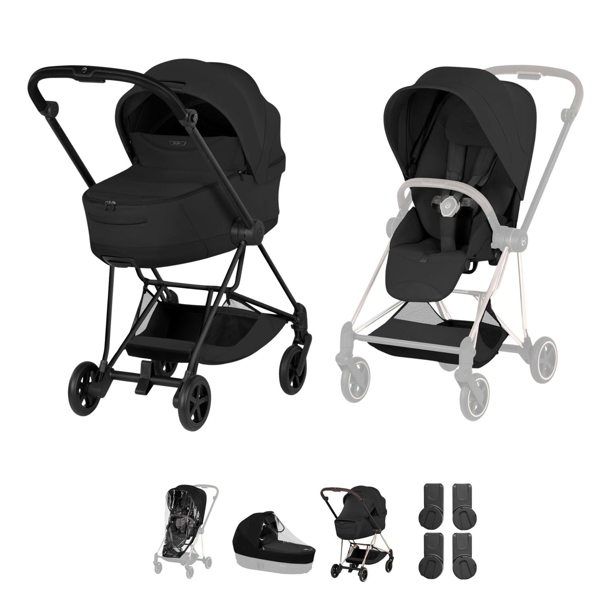 Cybex Mios Style Pushchair & Fold Cot Bundle - Sepia Black & Matt Black Frame
