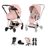 Cybex Mios Style Pushchair & Fold Cot Bundle - Peach Pink & Rose Gold Frame