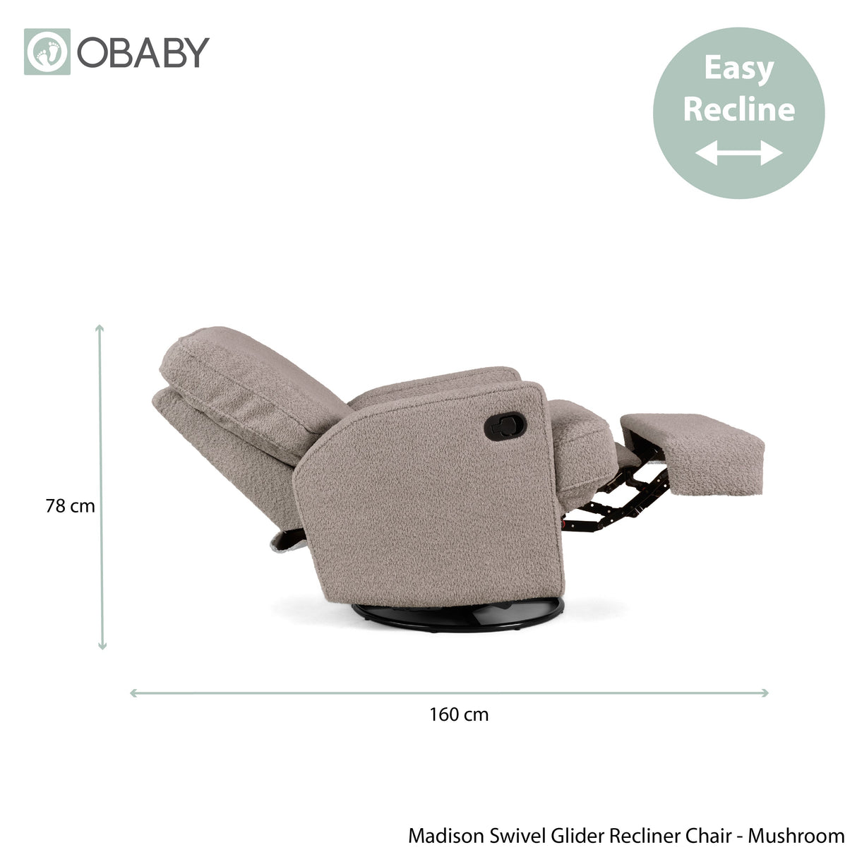 Obaby Madison Glider Recliner Chair – Chenille Mushroom
