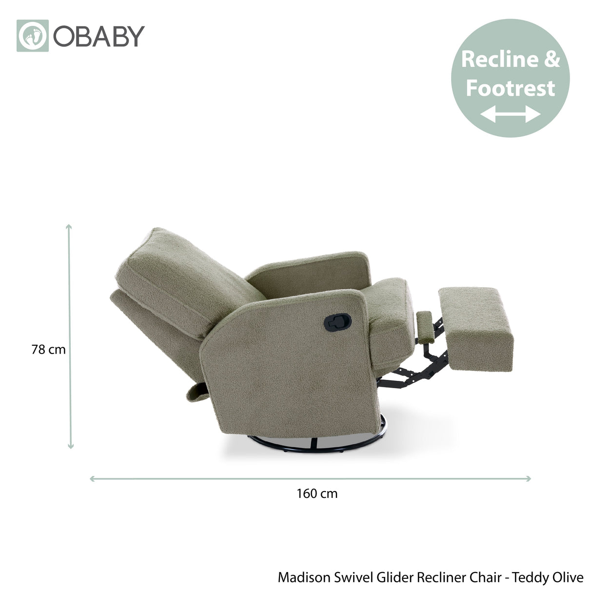 Obaby Madison Swivel Glider Recliner Chair - Teddy Fabric Olive