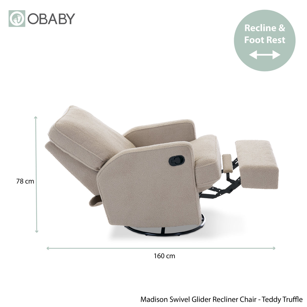 Obaby Madison Swivel Glider Recliner Chair - Teddy Fabric Truffle