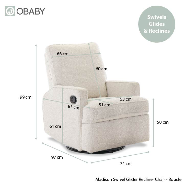 Obaby Madison Swivel Glider Recliner Chair - Bouclé Style