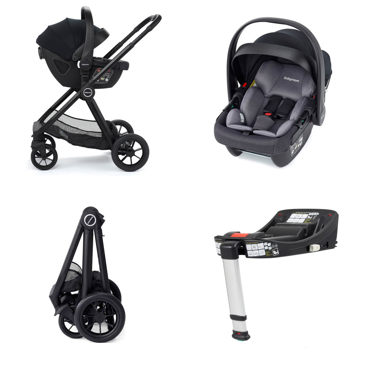Babymore Memore V2 Travel System + Coco Car Seat & Base - Black