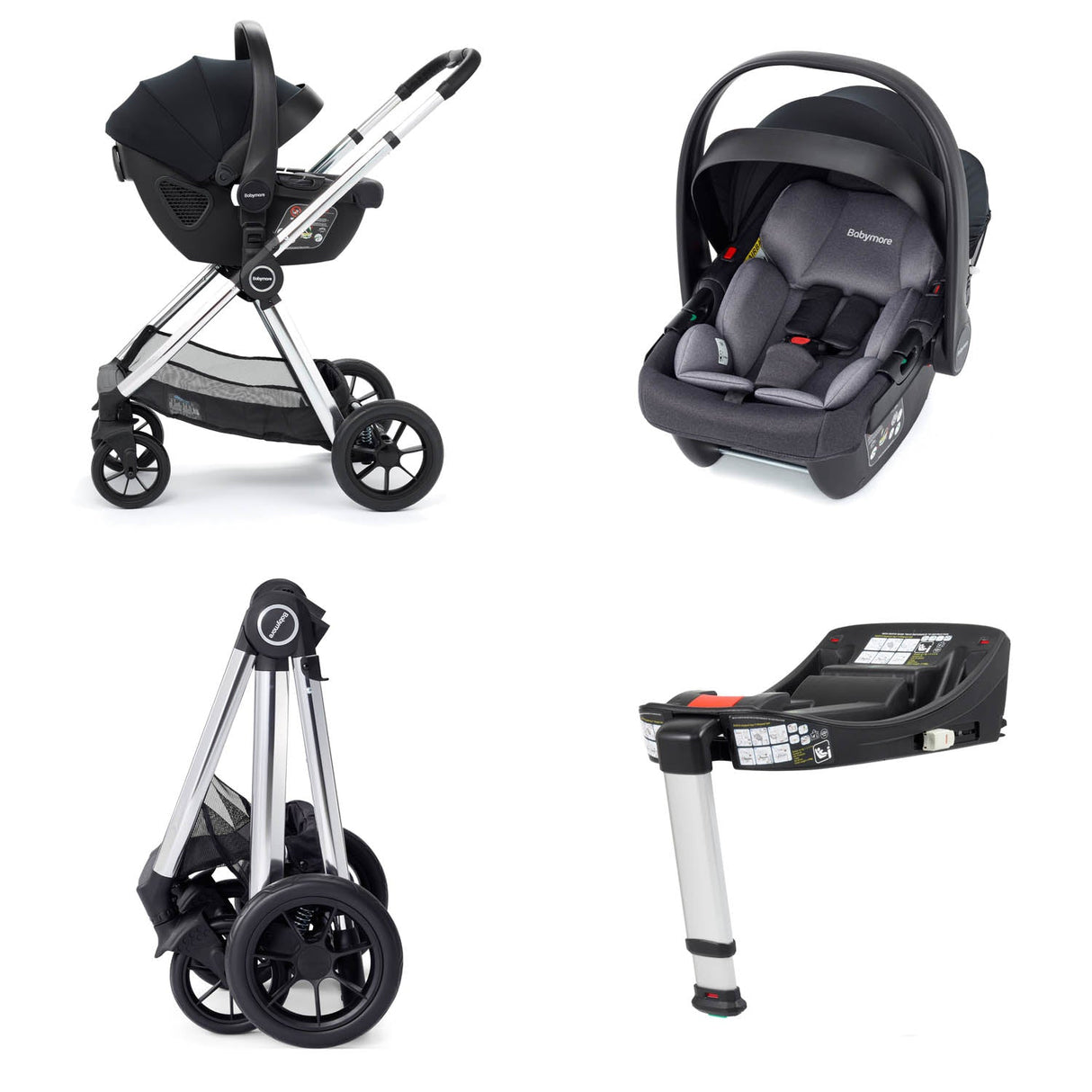 Babymore Memore V2 Travel System + Coco Car Seat & Base - Chrome