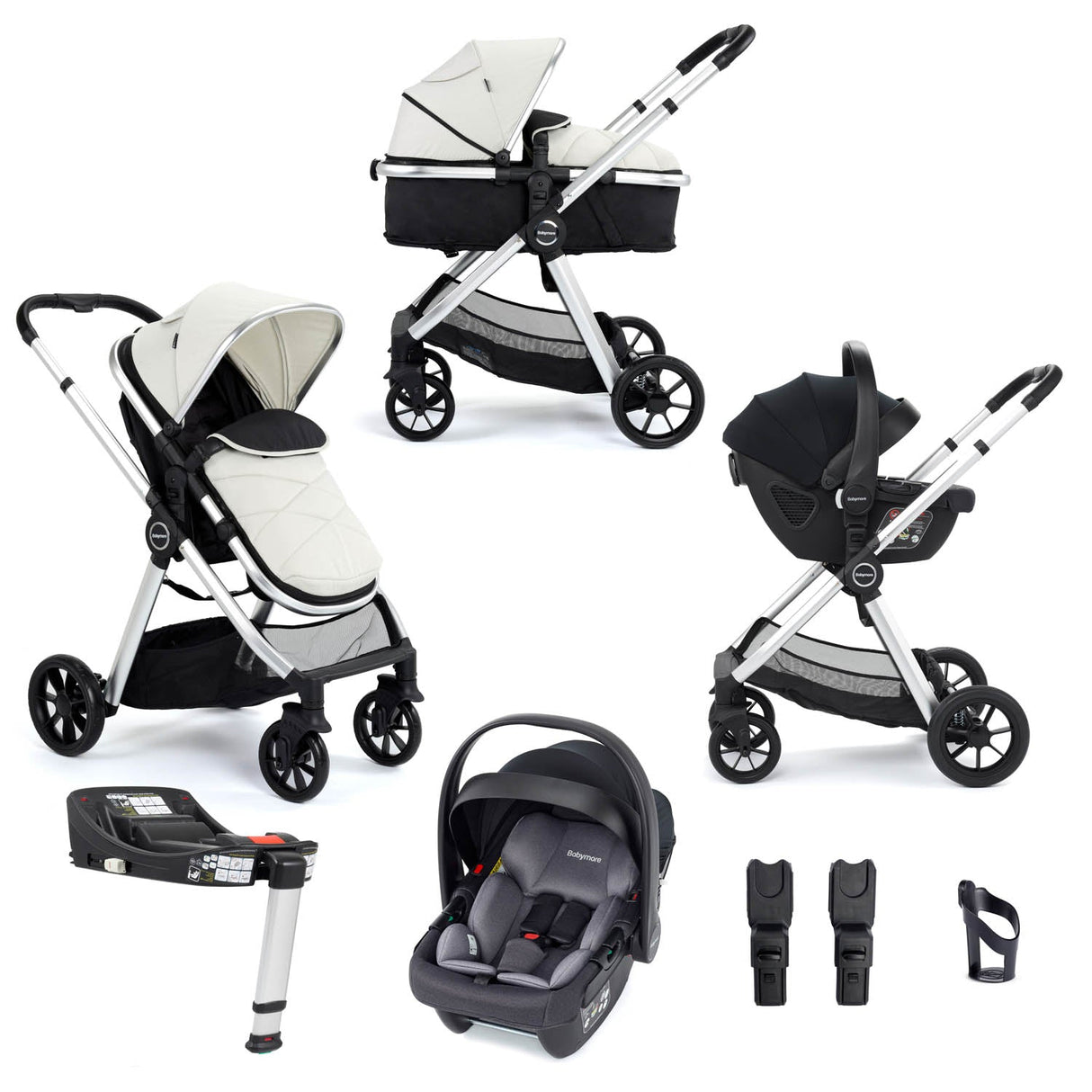 Babymore Mimi Travel System + Coco Car Seat & Base - Silver