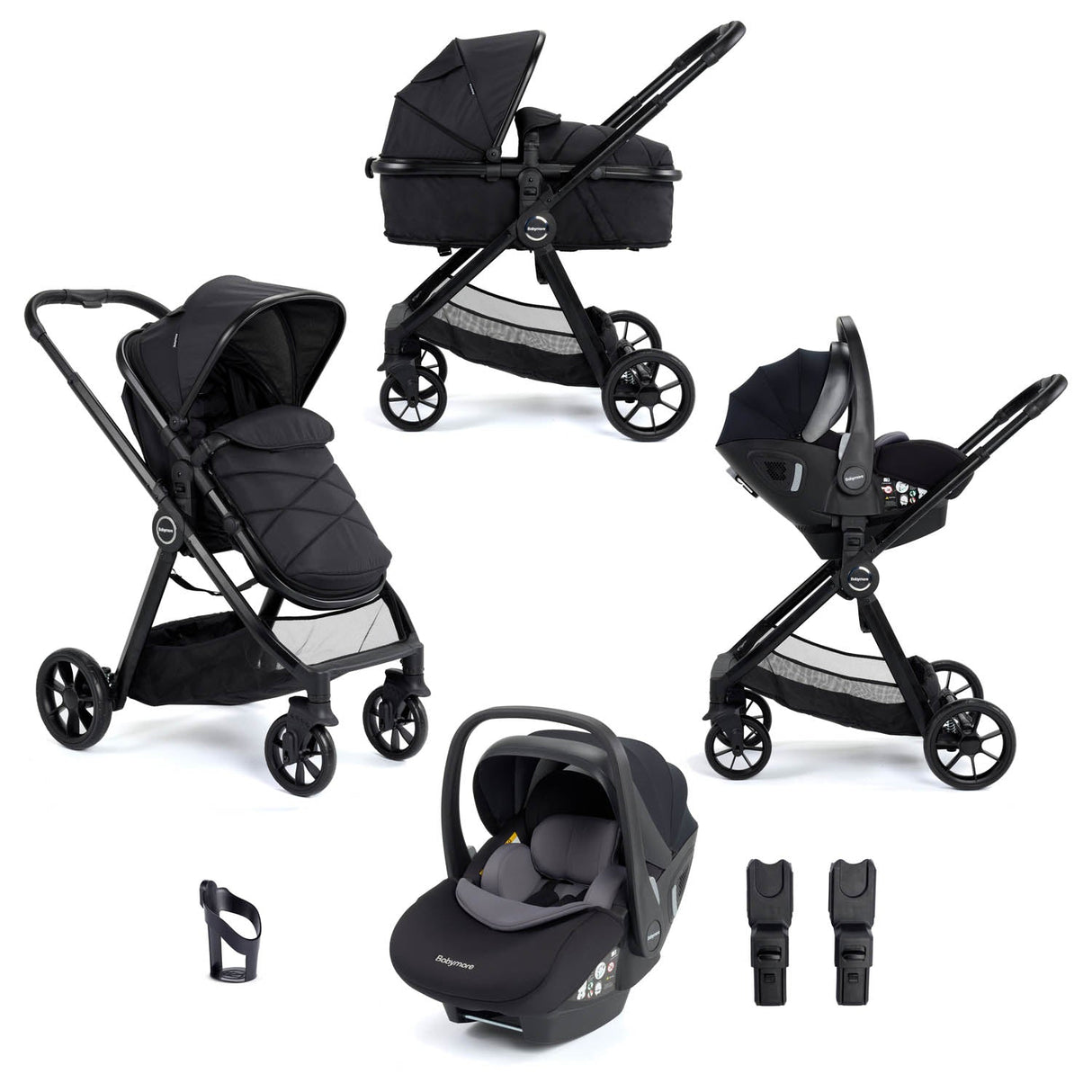 Babymore Mimi Travel System + Pecan Car Seat - Black