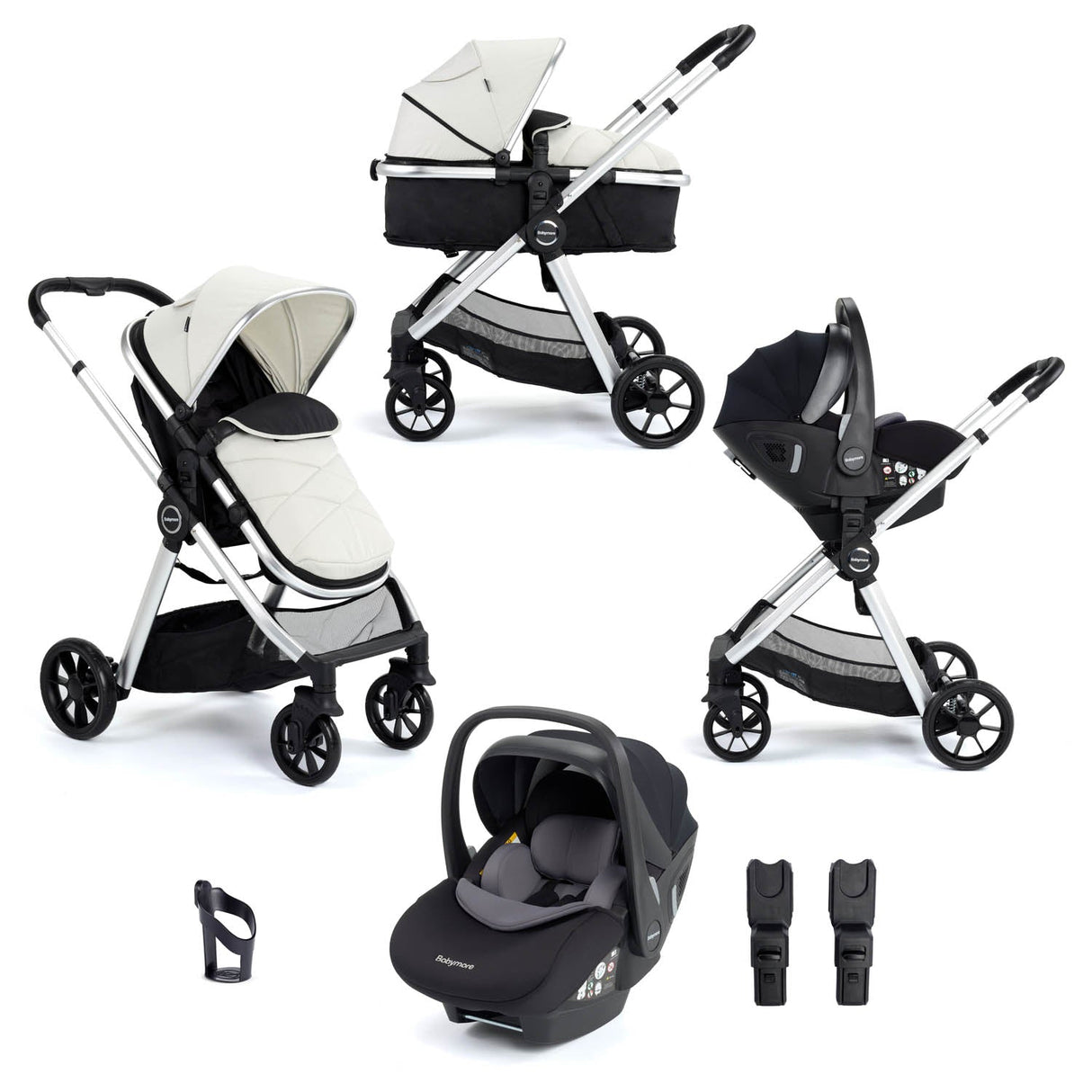 Babymore Mimi Travel System + Pecan Car Seat - Silver
