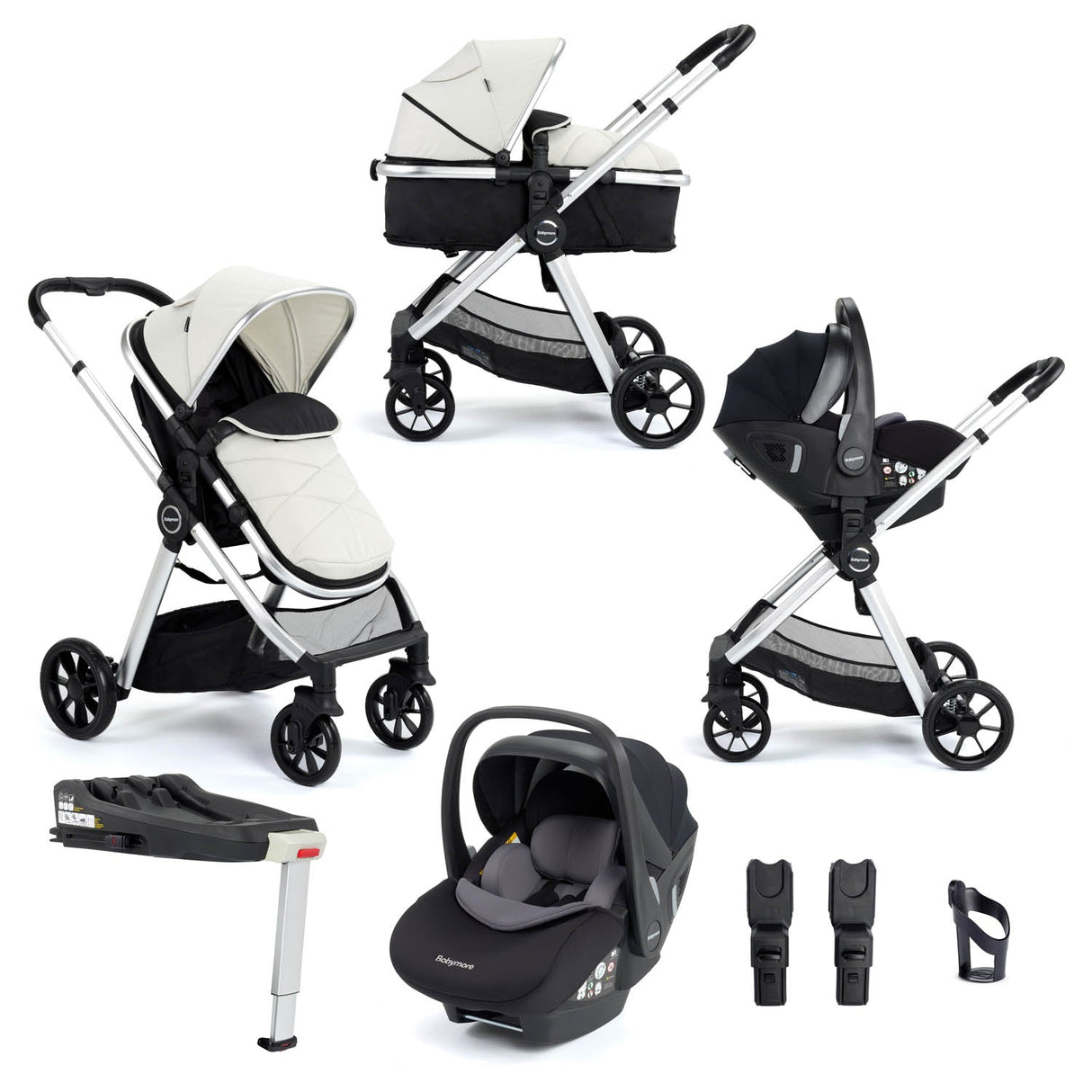 Babymore Mimi Travel System + Pecan Car Seat & Base - Silver