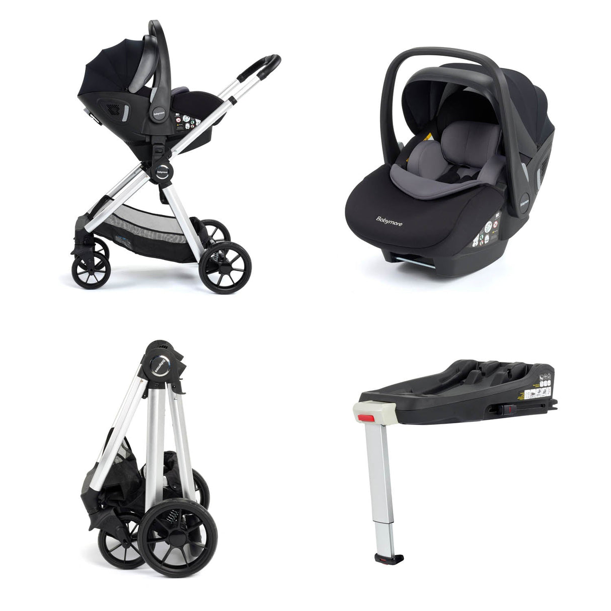 Babymore Mimi Travel System + Pecan Car Seat & Base - Silver