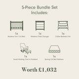 Tutti Bambini Modena Nursery Bundle With CoZee Bedside Crib (5 Piece) - White/Oak