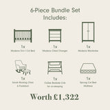 Tutti Bambini Modena Nursery Bundle With CoZee Bedside Crib (6 Piece) - Oak