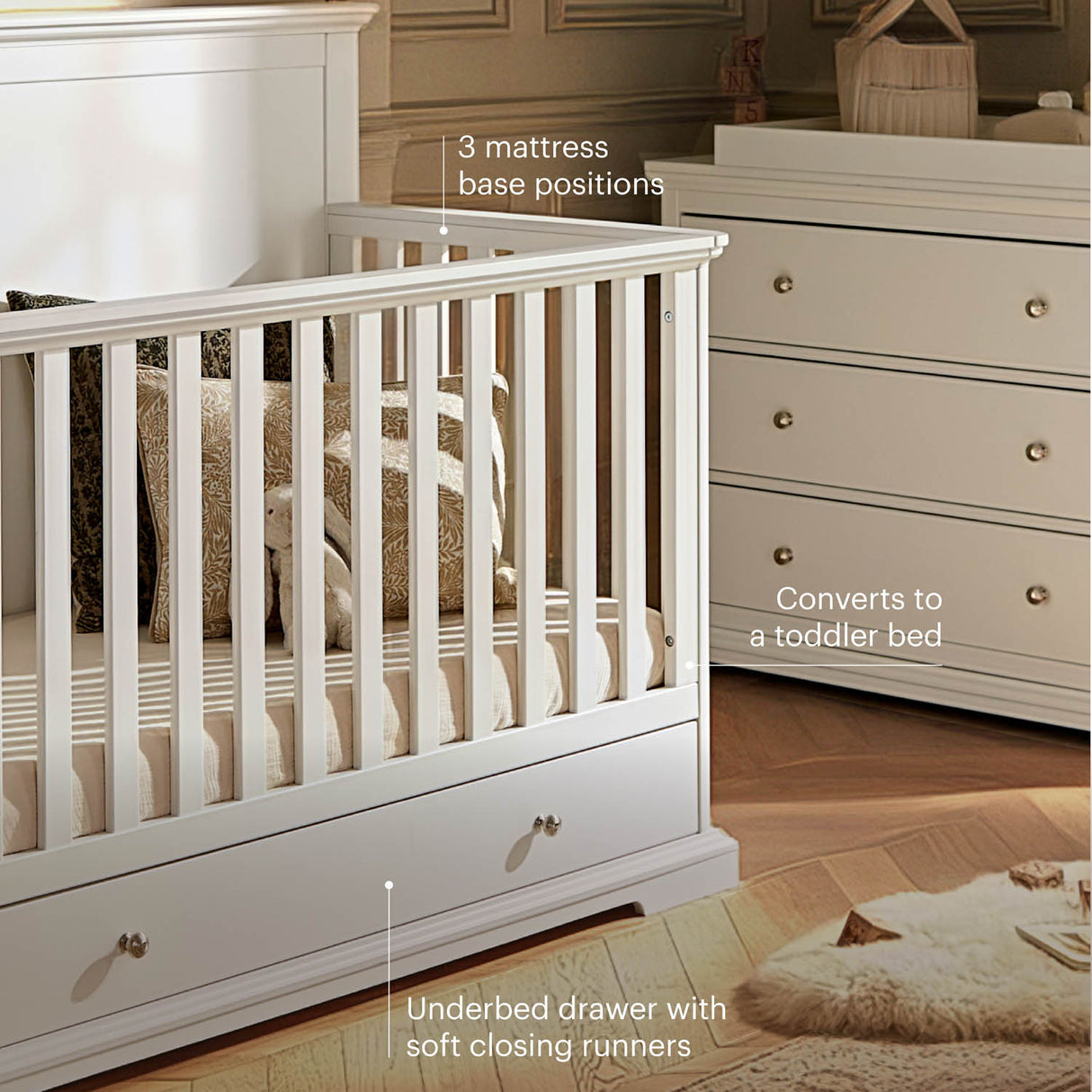 CuddleCo Beaumont Grand 3 Piece Nursery Furniture Set - White