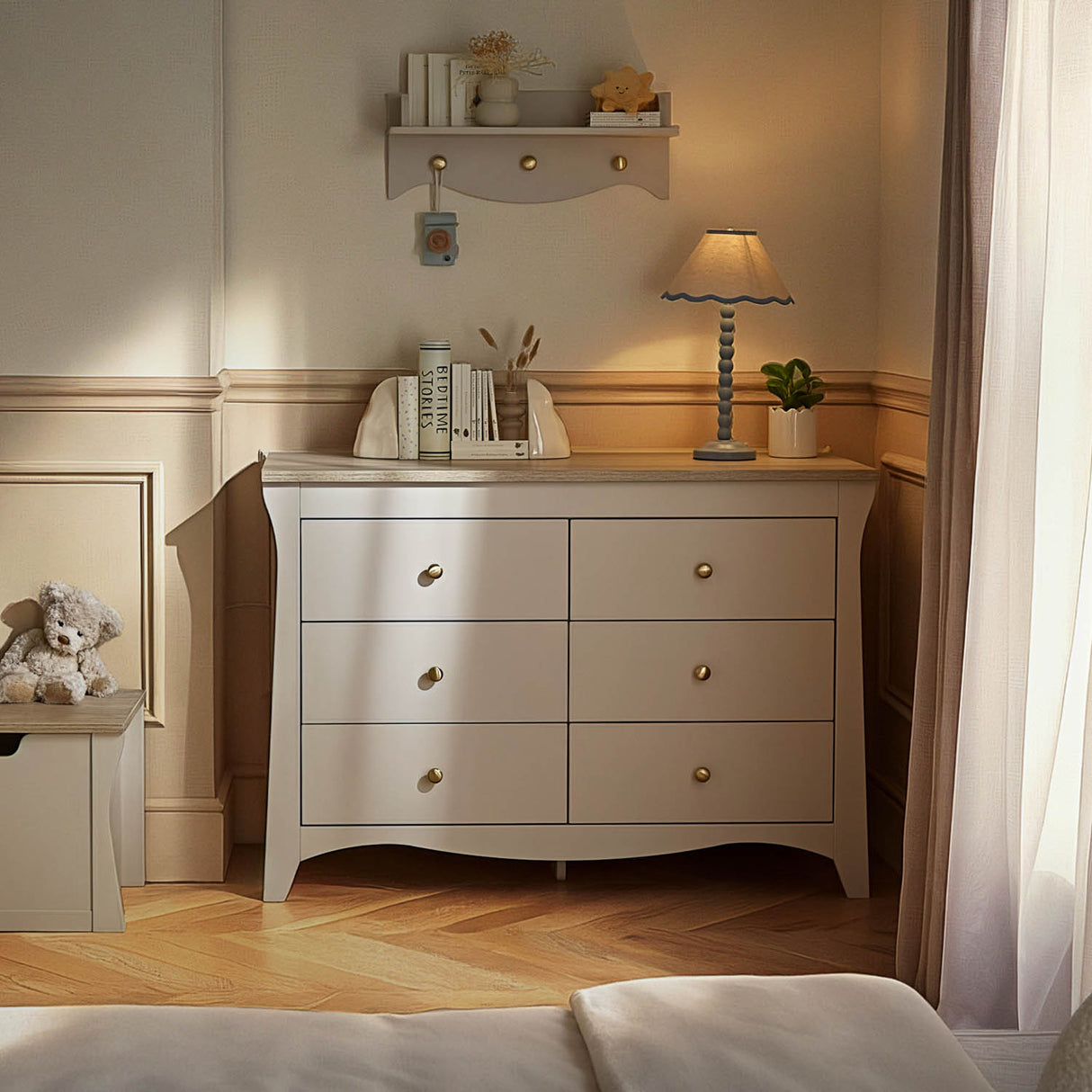 CuddleCo Clara Wide 6 Drawer Dresser & Changer - Cashmere & Ash