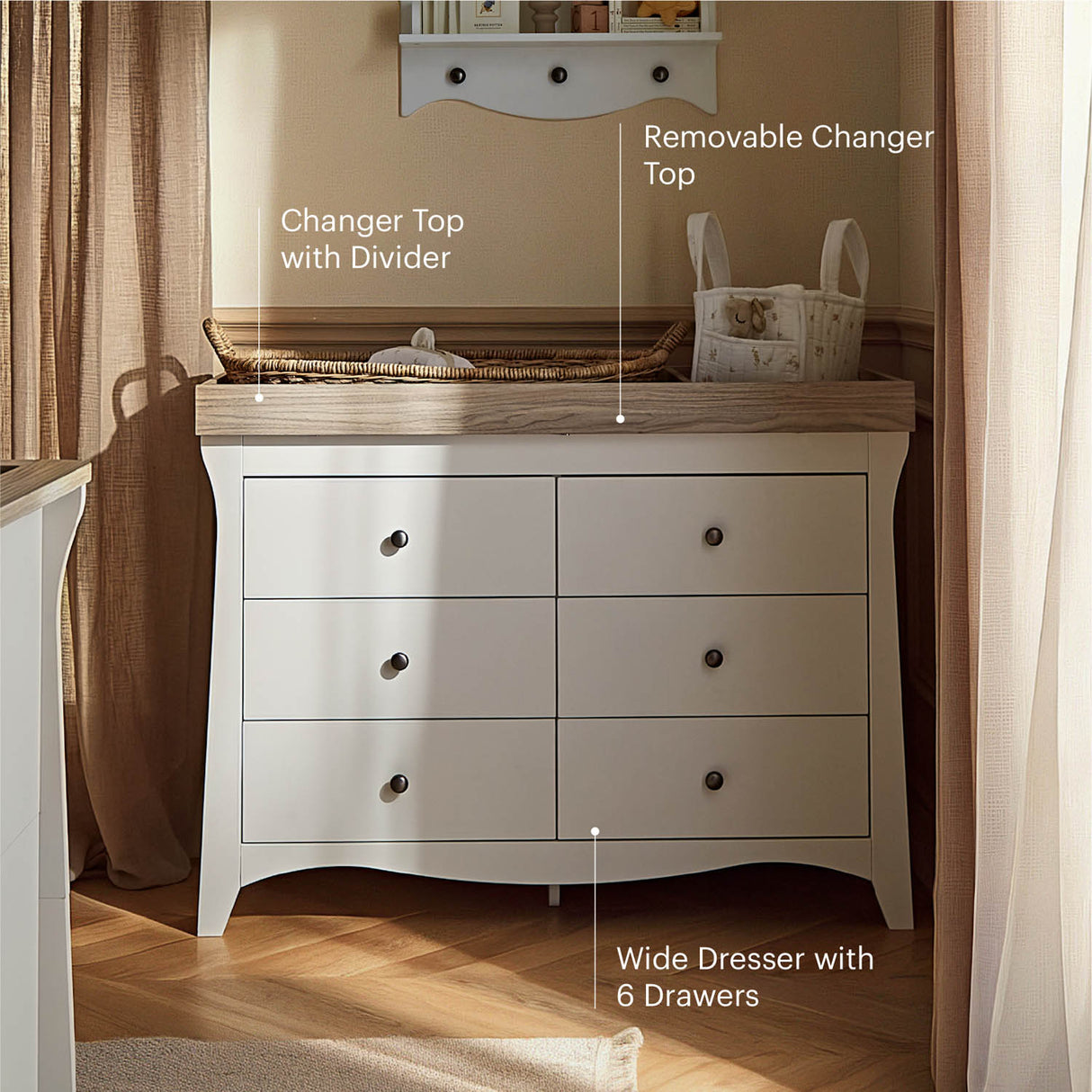 CuddleCo Clara Luxe 3 Piece Nursery Furniture Set (Cot Bed, Dresser & Wardrobe) - White & Ash