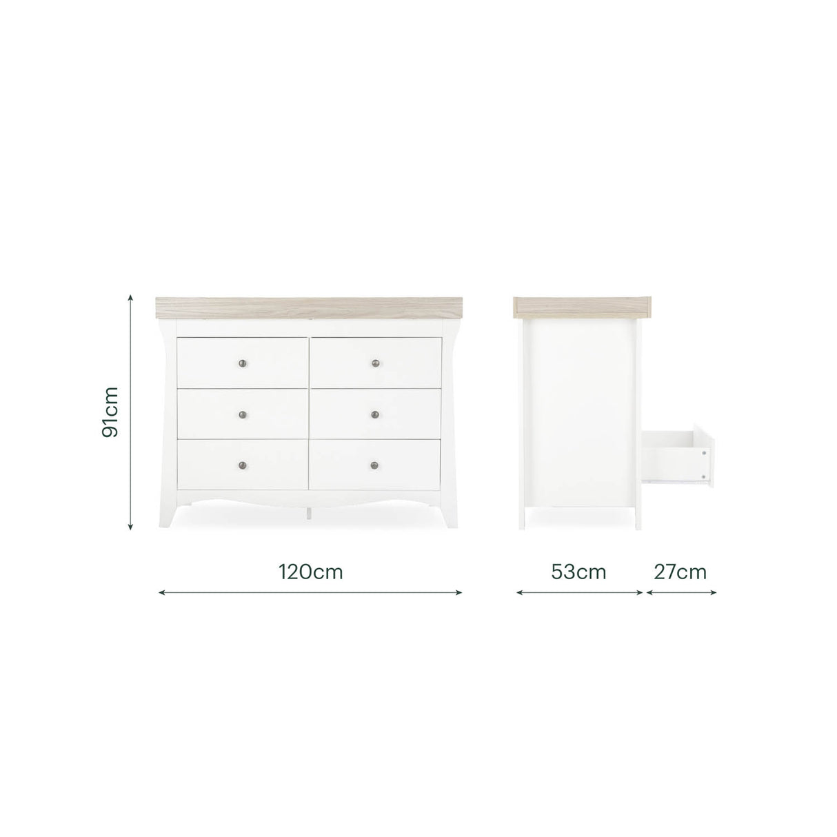 CuddleCo Clara Luxe 3 Piece Nursery Furniture Set (Cot Bed, Dresser & Wardrobe) - White & Ash