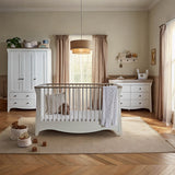 CuddleCo Clara Luxe 3 Piece Nursery Furniture Set (Cot Bed, Dresser & Wardrobe) - White & Ash