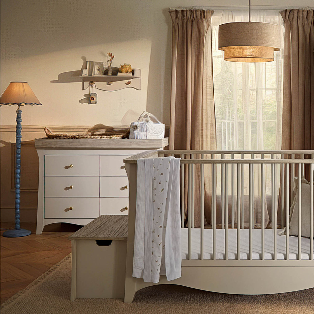 CuddleCo Clara Luxe 2 Piece Nursery Furniture Set (Cot Bed & Dresser) - Cashmere & Ash