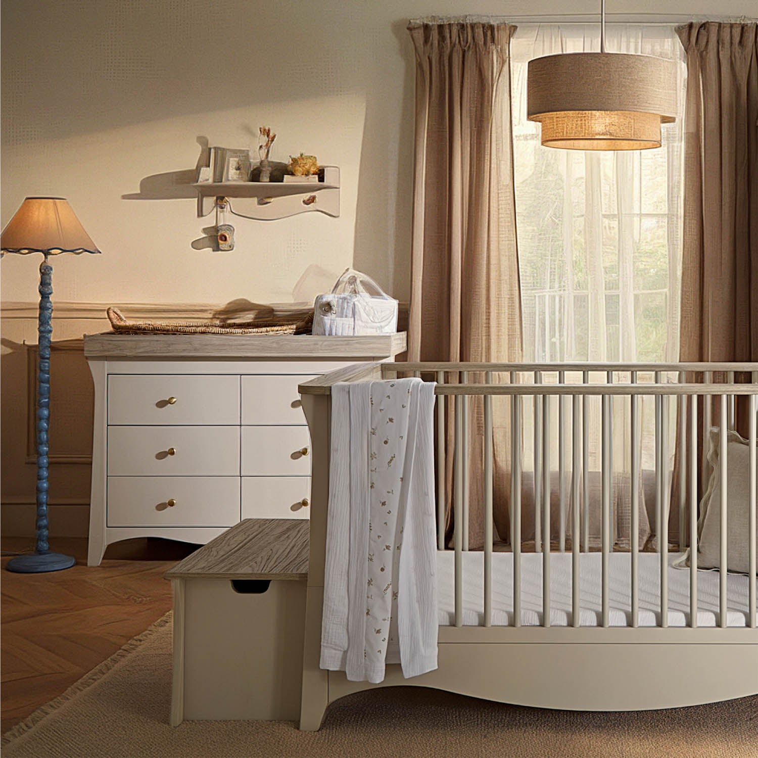 CuddleCo Clara Luxe 2 Piece Nursery Furniture Set (Cot Bed & Dresser) - Cashmere & Ash