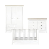 CuddleCo Clara Luxe 3 Piece Nursery Furniture Set (Cot Bed, Dresser & Wardrobe) - White & Ash