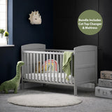 Obaby Grace Cot Bed, Cot Top Changer + Fibre Mattress - Warm Grey