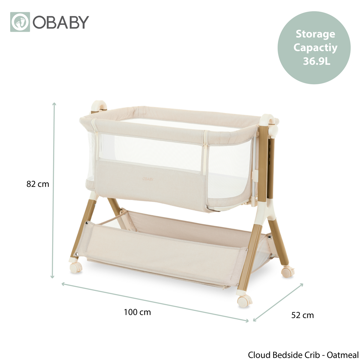 Obaby Cloud Bedside Crib - Oatmeal
