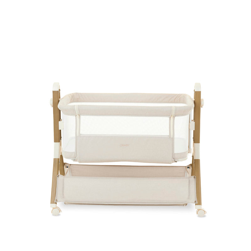 Obaby Cloud Bedside Crib + 2 White Crib Fitted Sheets Bundle - Oatmeal