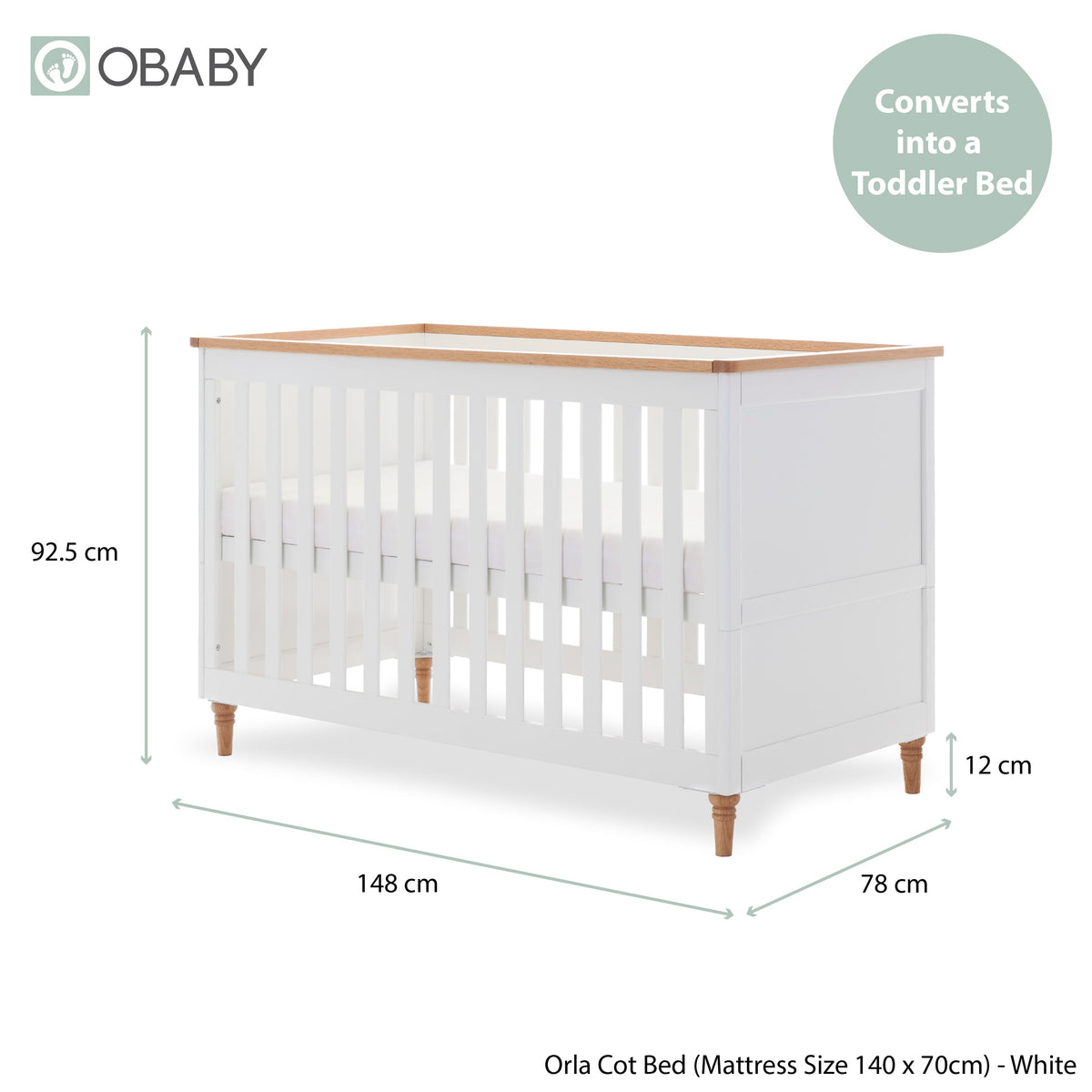 Obaby Orla Cot Bed - White with Oak