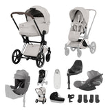 Cybex PRIAM Fold Cot Newborn to Toddler Travel System Bundle - Style City Grey & Chrome Brown Frame