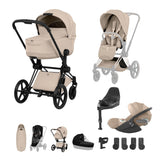 Cybex PRIAM Fold Cot Ultimate Travel System Bundle - Style Cozy Beige & Matt Black Frame