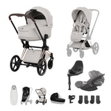 Cybex PRIAM Fold Cot Ultimate Travel System Bundle - Style City Grey & Rose Gold Frame