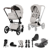 Cybex PRIAM Fold Cot Travel System Bundle - Style City Grey & Chrome Brown Frame